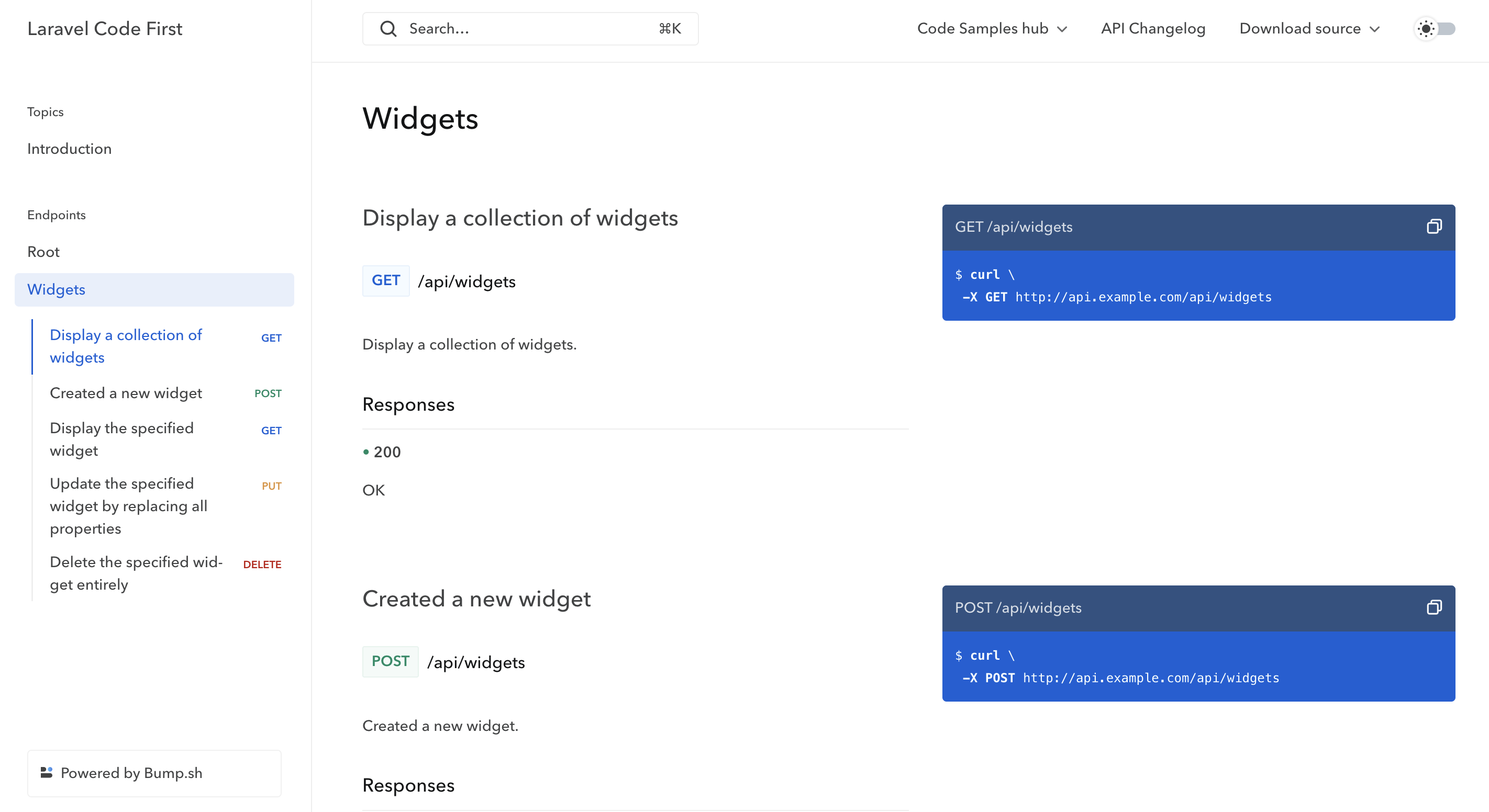 Bare bones of an OpenAPI document rendered by the Bump.sh hosted API documentation interface